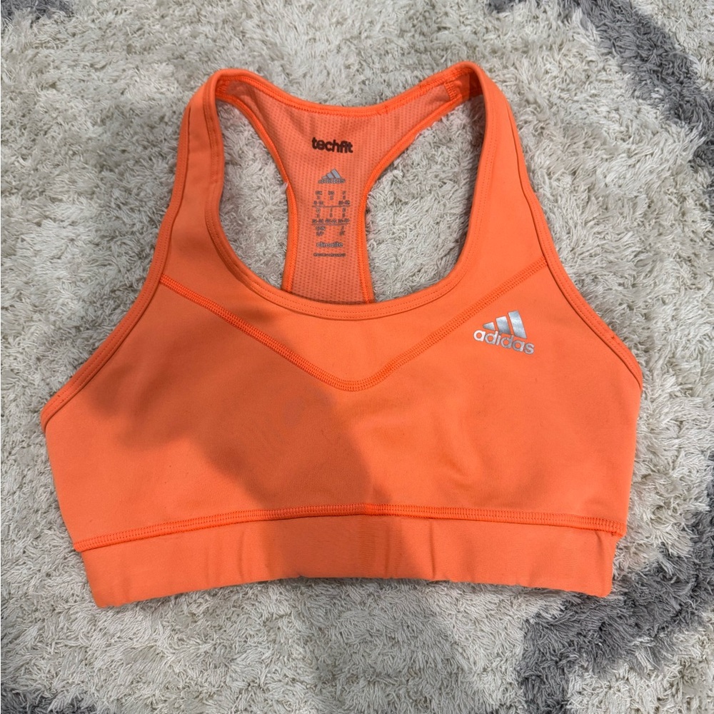Adidas Orange Racerback Sports Bra Moisture-Wicking